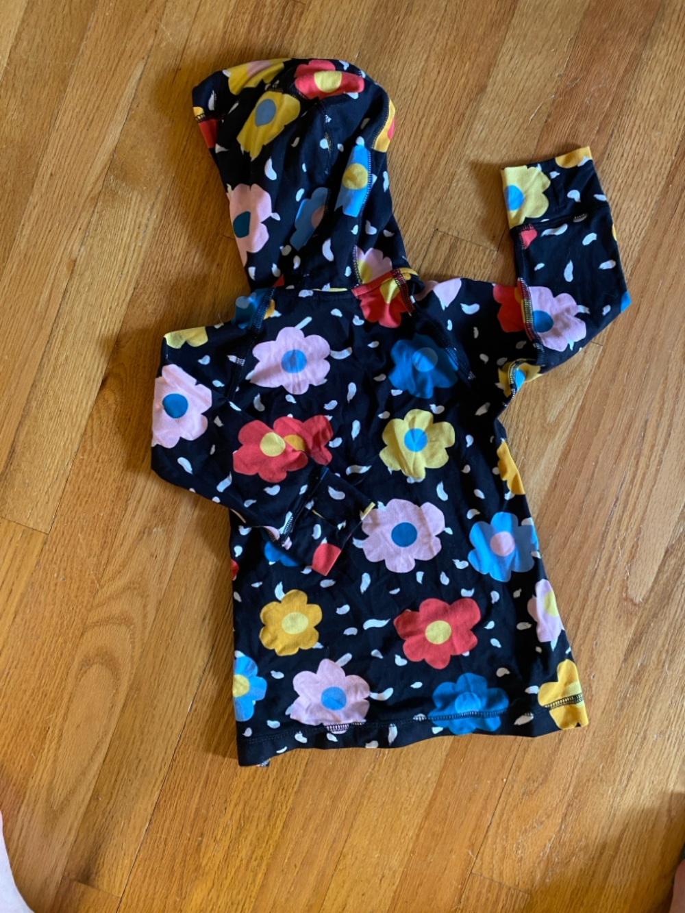 Hanna Andersson Kids Hooded Floral Top - Black with Multi-Color Flowers